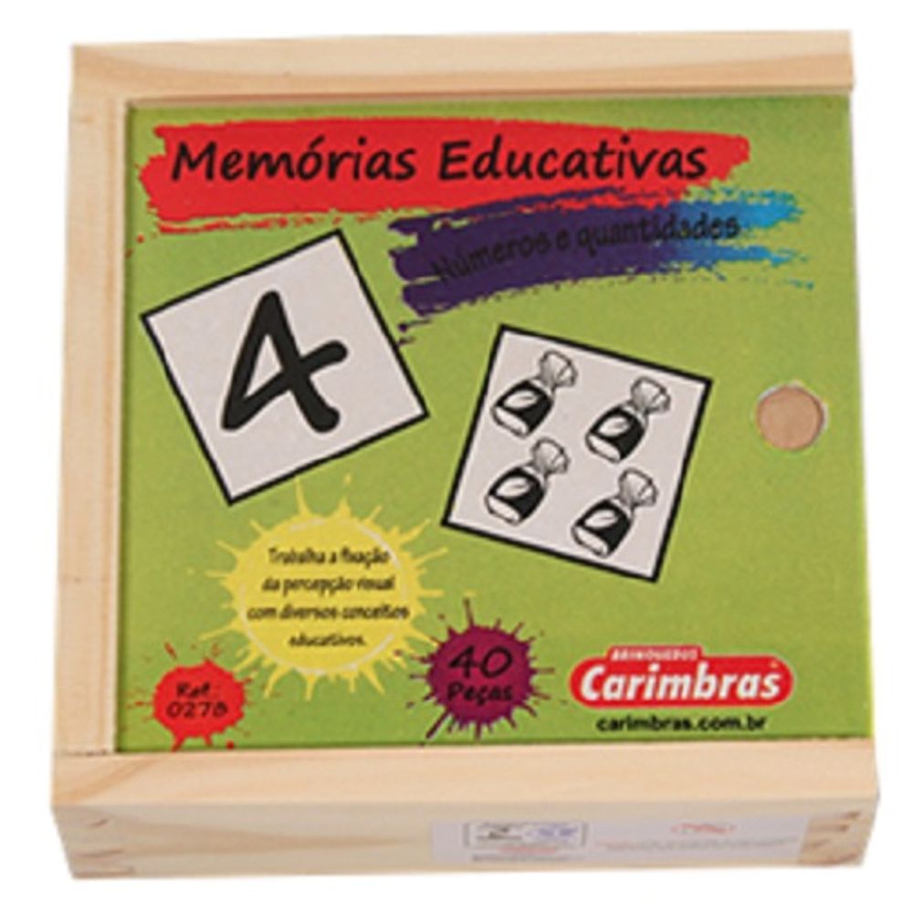 Jogo de Memória Números e Quantidades - 40 Peças em Madeira