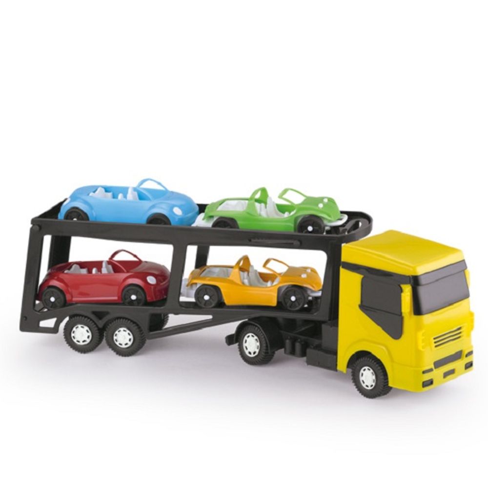 Um caminhão de brinquedo rosa com a palavra kodak na frente