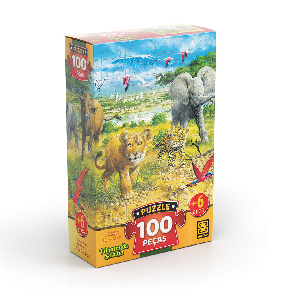 Quebra Cabeça - 100 peças África e seus animais - 4241 - Grow