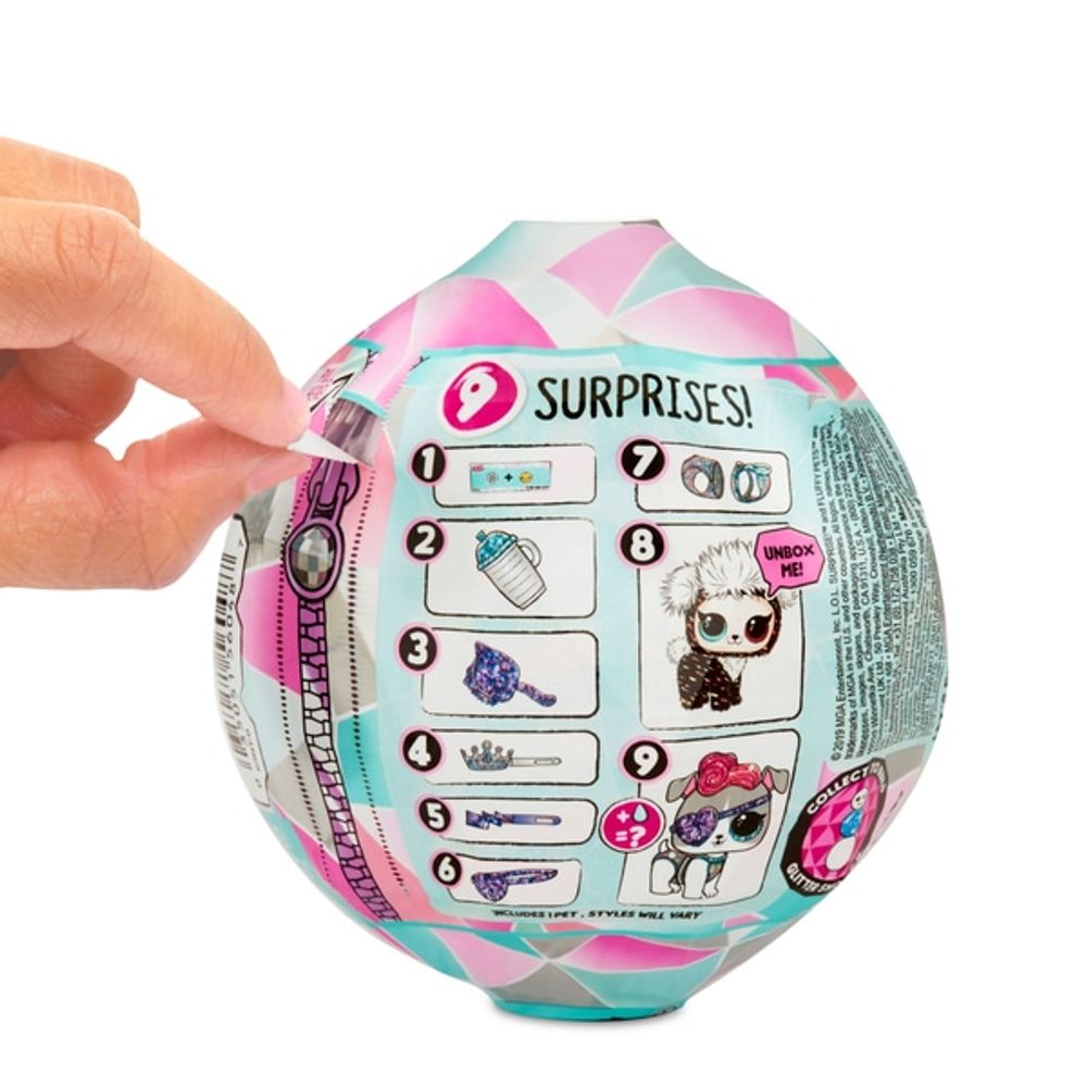 L.O.L. Surprise Fluffy Pets Boule à Neige - 9 Surprises Dont 1 Fluffy Pets 6cm Poils Amovibles - Jouet Dès 3 Ans