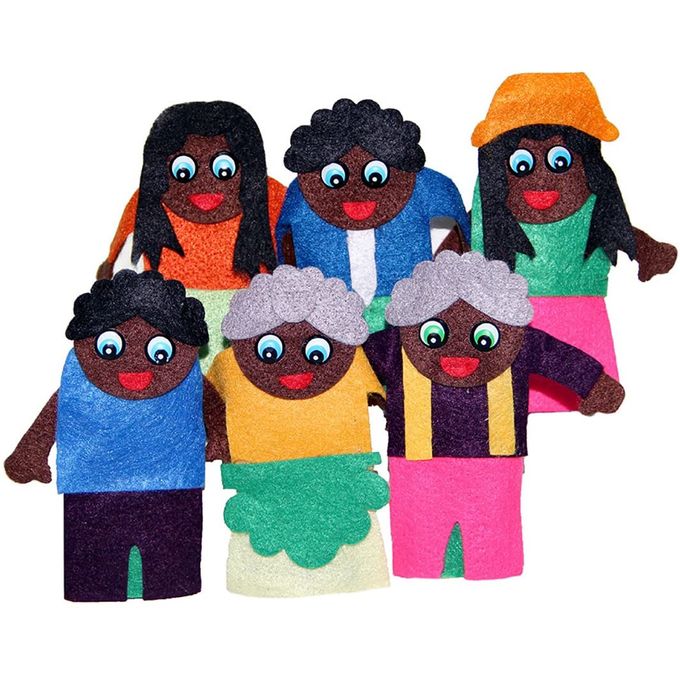 Dedoche Família Negra com 6 Personagens - Carlu - CARLU