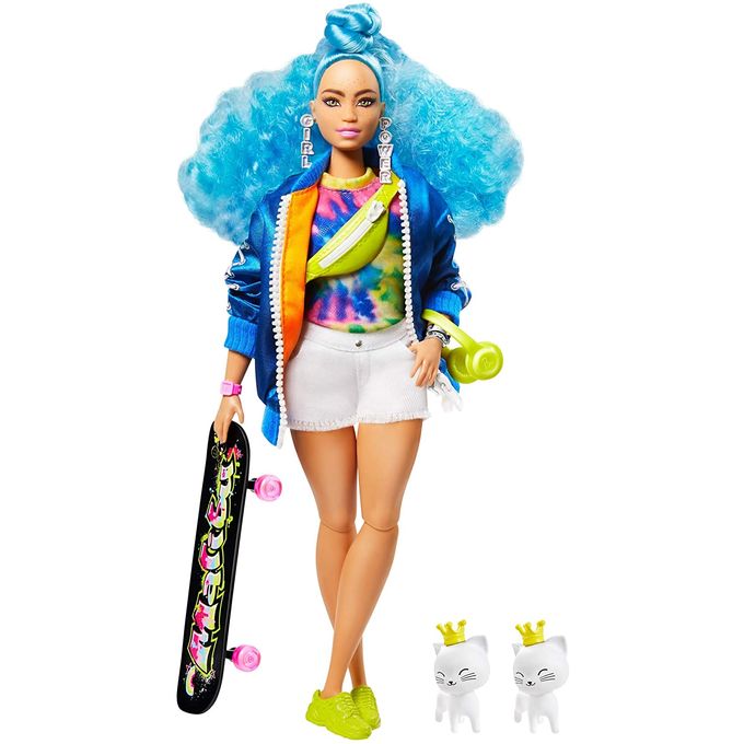 Boneca Barbie Extra com Animal de Estimao - Cabelo Azul com Skate Grn30 - MATTEL