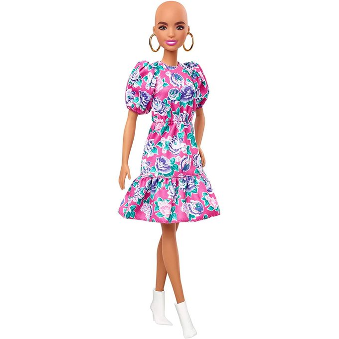 Boneca Barbie Fashionistas Careca - Vestido Rosa Floral Gyb03 - MATTEL