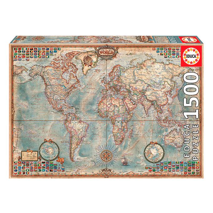 Puzzle 1500 peças O Mundo	 Mapa Político - Educa - Importado - GROW