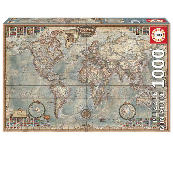 Puzzle 1000 peas Miniatura Mapa do Mundo - Educa - Importado - GROW
