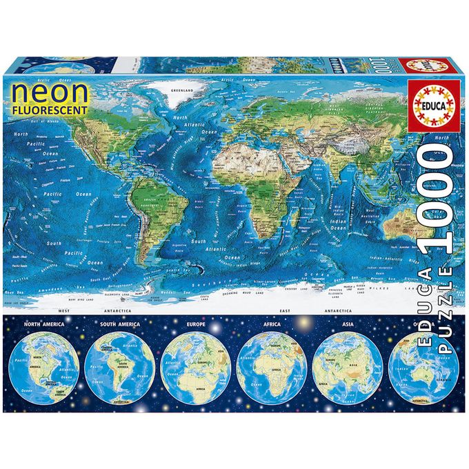 Puzzle 1000 peças Mapa-Mundi Físico Neon - Educa - Importado - GROW