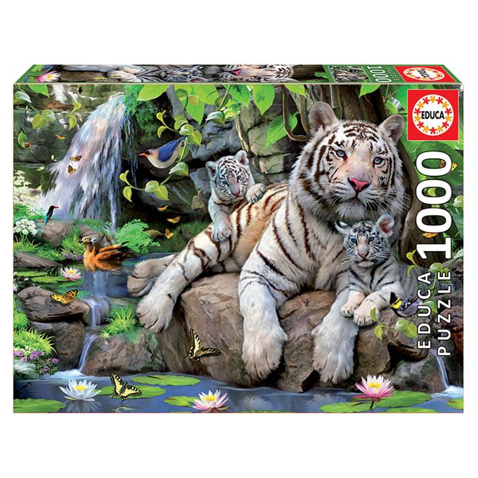 Puzzle 1000 peas Tigres Brancos de Bengala - Educa - Importado - GROW