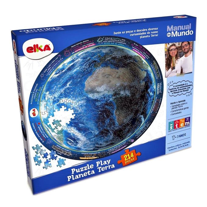 Quebra-Cabeça Puzzle Play 214 Peças - Planeta Terra - Manual do Mundo - Elka - ELKA
