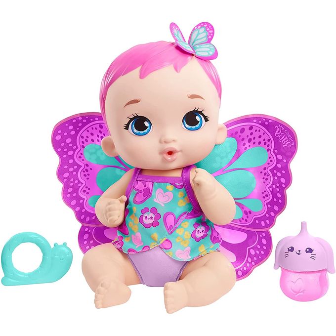 Boneca My Garden Baby - Bebê Borboleta Faz Xixi - Cabelo Rosa Gyp10 - MATTEL
