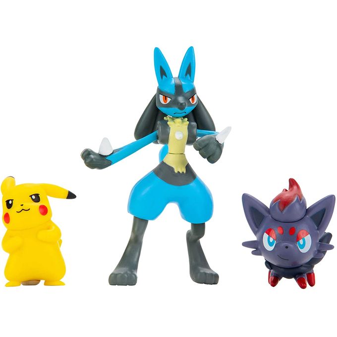 Pokemon - Pack com 3 Figuras - Lucario/zorua/pikachu - Sunny - SUNNY