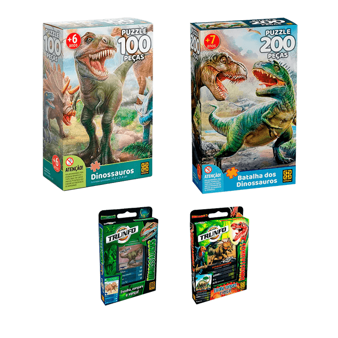 Quebra-Cabeça 200 Peças - Puzzle Batalha dos Dinossauros - Grow