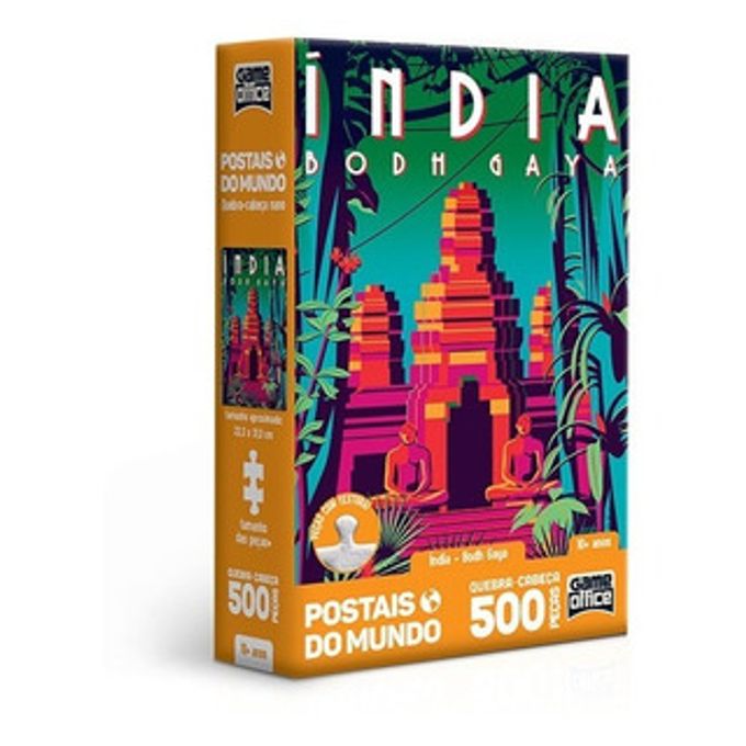 Quebra-Cabeça 500 Peças Nano - Postais do Mundo - Índia - Bodh Gaya - Toyster - TOYSTER