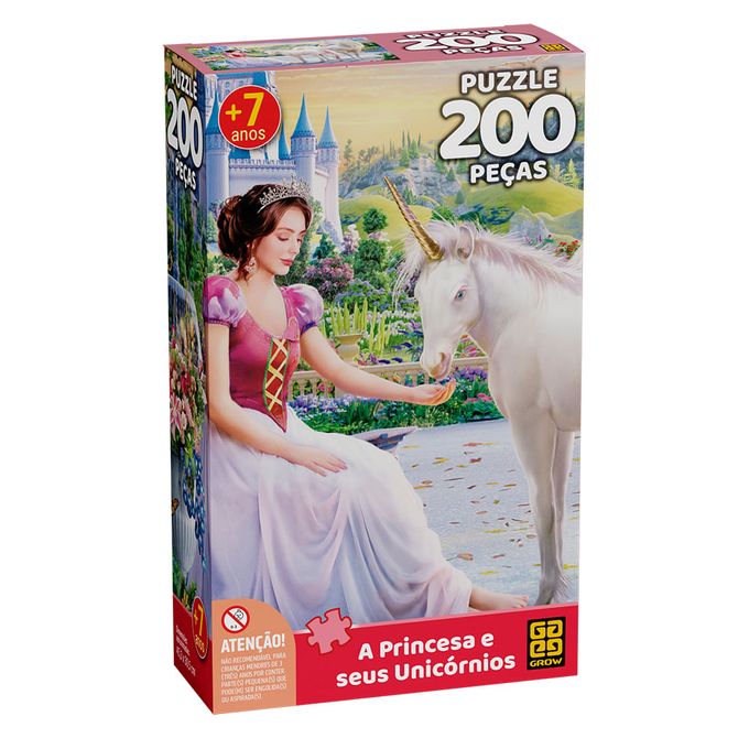 Puzzle 200 peças A Princesa e seus Unicórnios - GROW