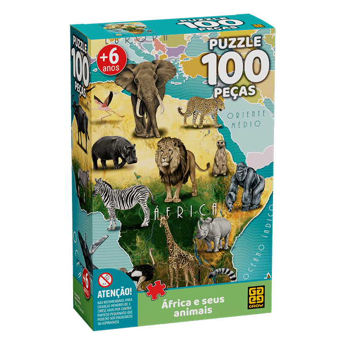 Puzzle 100 peças África e seus animais - GROW