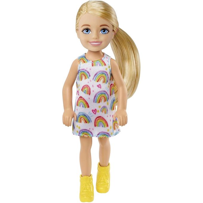 Boneca Barbie Família - Chelsea Club - Menina Loira Vestido Arco-Íris Hgt02 - MATTEL