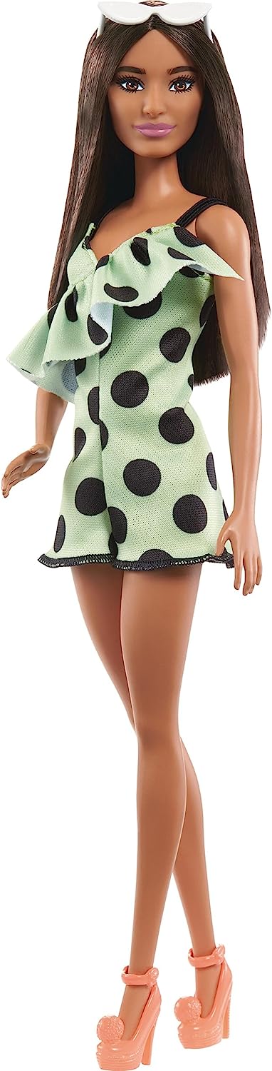 Boneca Barbie Fashionistas Morena - Macacão Verde com Bolinhas Hpf76