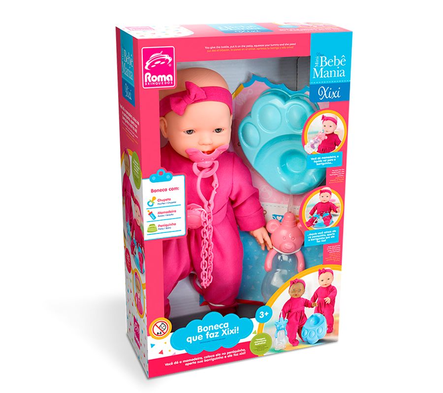 Boneca Mini Bebê Mania Xixi Branca - Roma