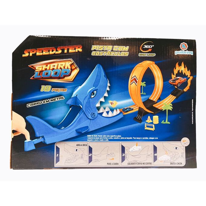 Pista Speedster com Carrinho e Lançador Shark Loop (azul) Polibrinq