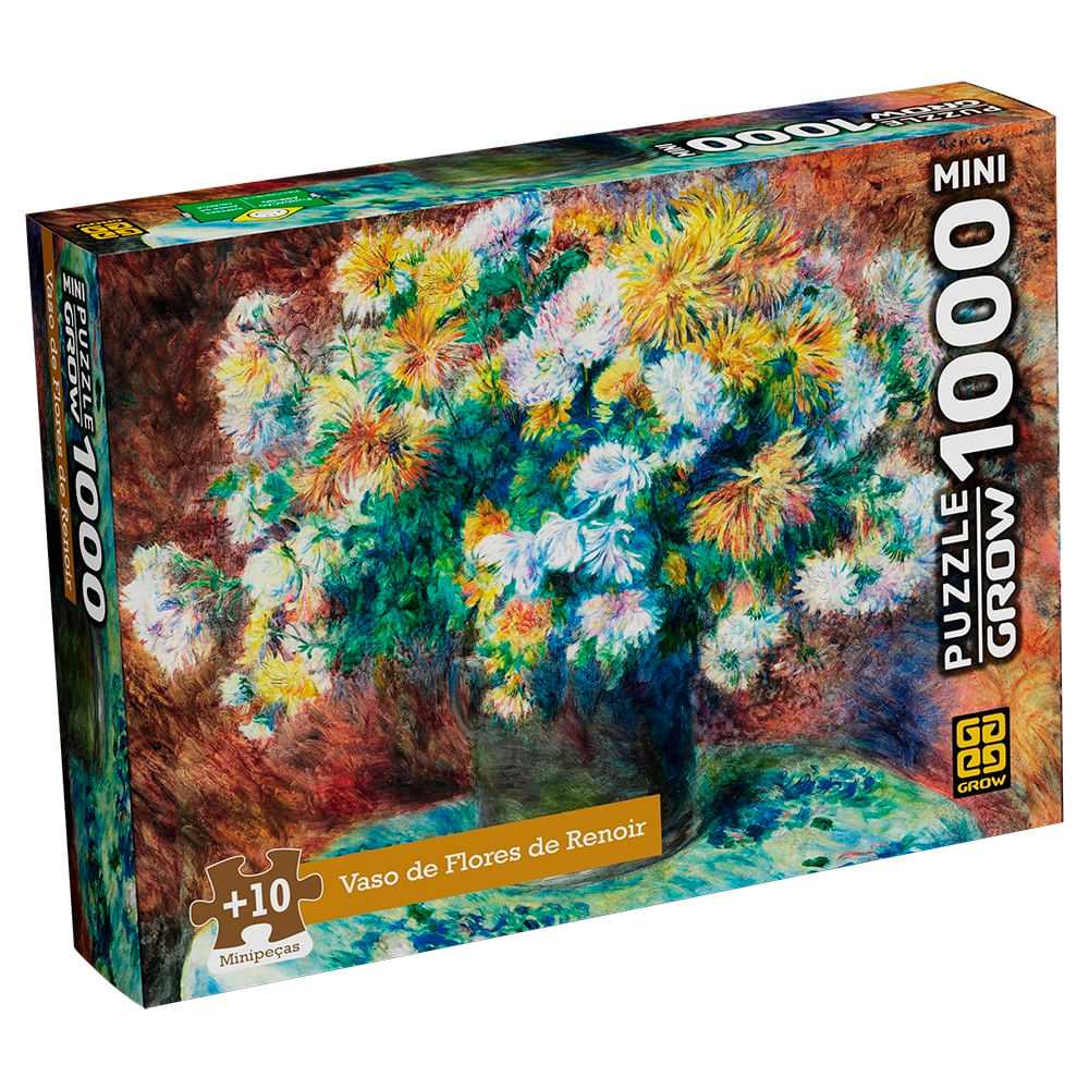 Quebra-Cabeça 1000 Peças Mini - Vaso de Flores de Renoir - Grow