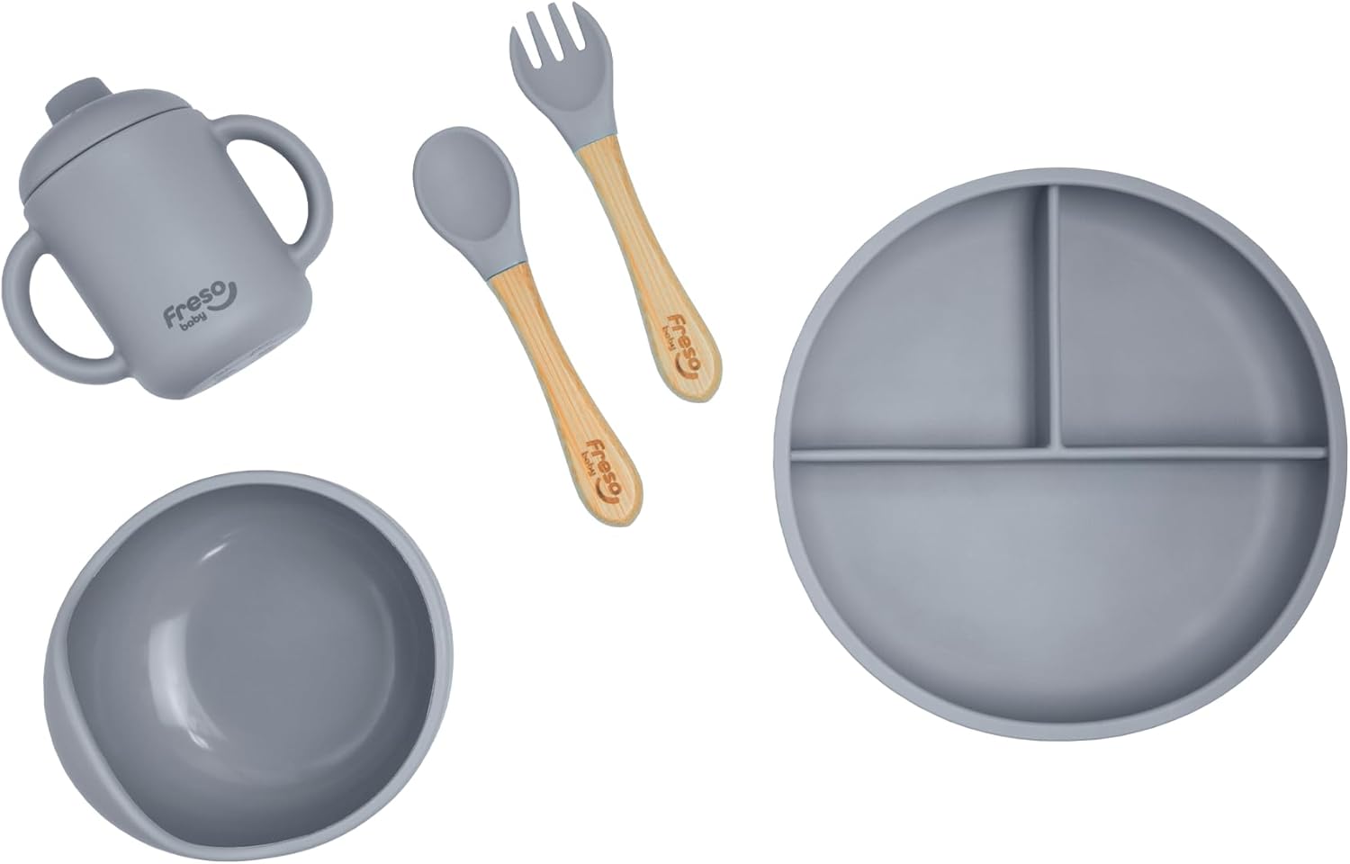 Kit Alimentação em Silicone com Ventosa - Cinza - Freso Baby