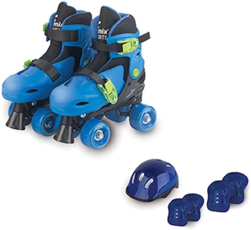 Patins 2 em 1 - 4 Rodas Ajustáveis Azul/preto com Acessórios Tam.34 a 37 - Fenix