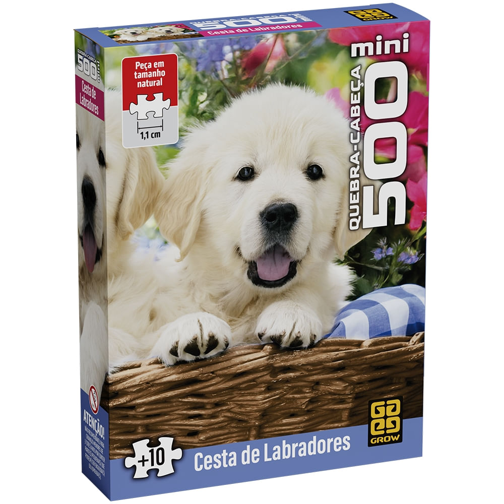 Quebra-Cabeça 500 Peças Mini - Cesta de Labradores - Grow