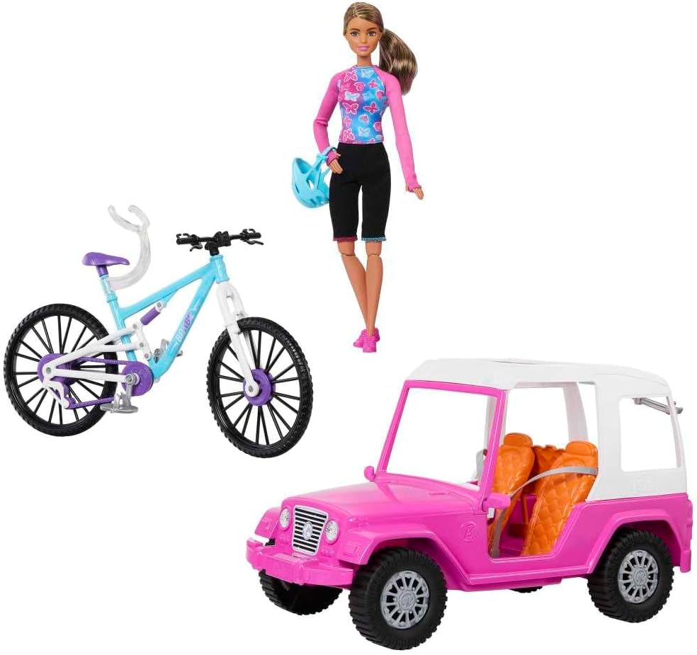 Boneca Barbie com Carro Off Road e Bicicleta de Montanha Hkb06