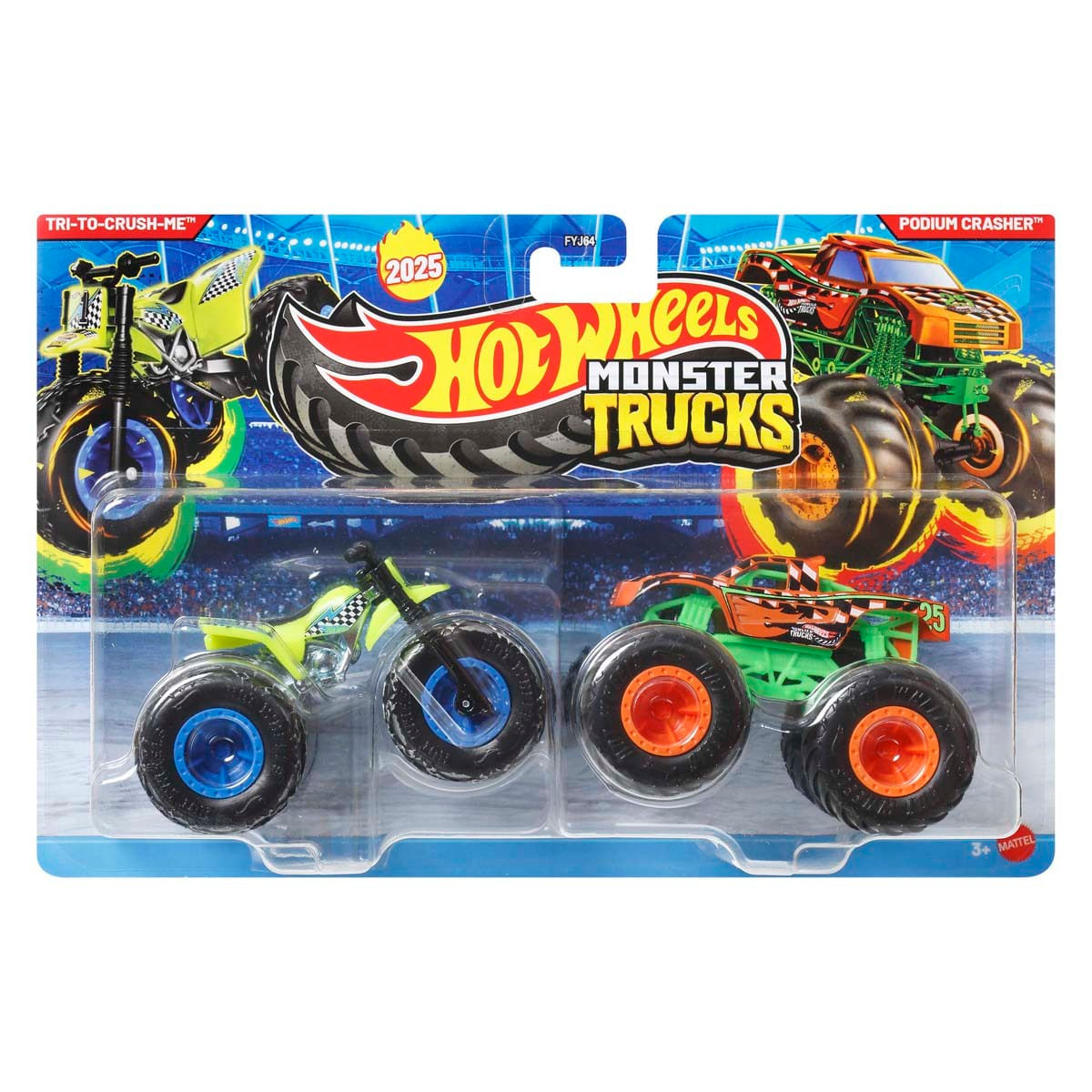 Hot Wheels - Monster Trucks 1:64 - Pack com 2 - Tri-To-Crush-Me Vs Podium Crasher Jcc70