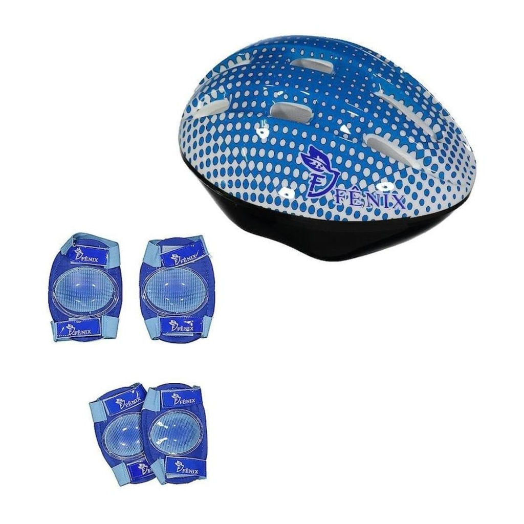 Kit Capacete com Joelheiras e Cotoveleiras Azul Estampado - Fenix