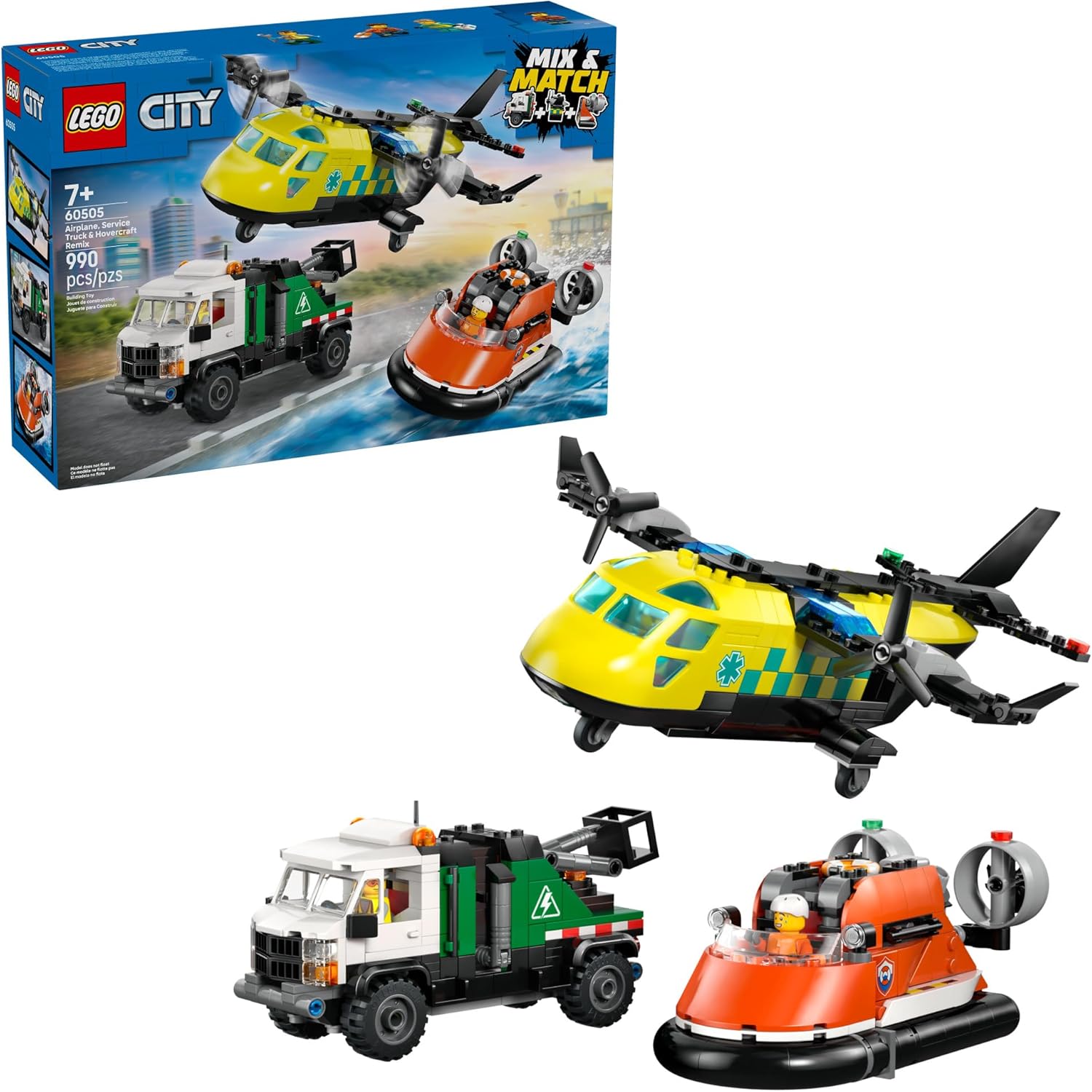 60505 Lego City - Remix de Avião, Caminhão-Reboque e Hovercraft