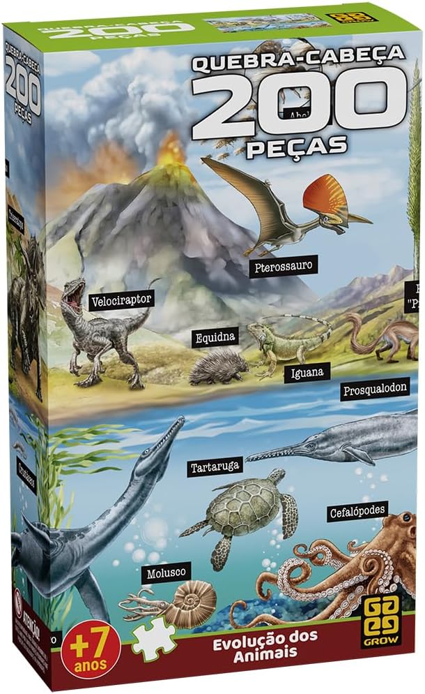 Quebra-Cabeça 200 Peças - Evolução Dos Animais - Grow
