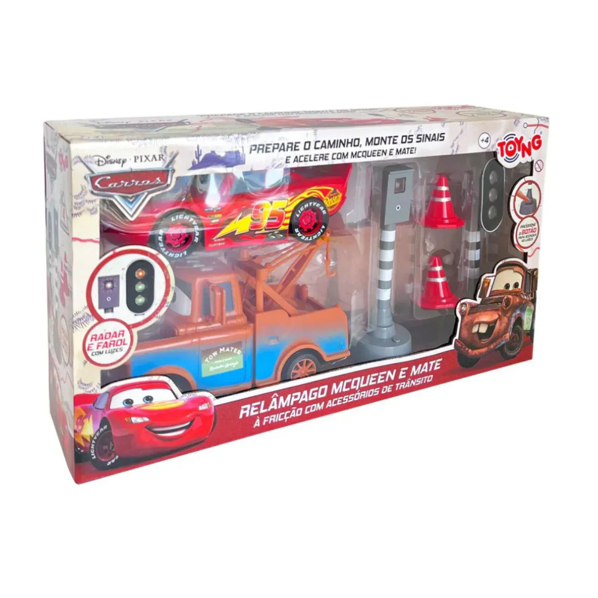 Carros - Relâmpago Mcqueen e Mate Á Fricção com Acessórios de Trânsito 61841 - Toyng