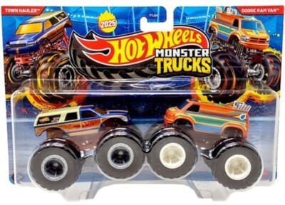 Hot Wheels - Monster Trucks 1:64 - Pack com 2 - Town Hauler Vs Dodge Ram Van Jcc65