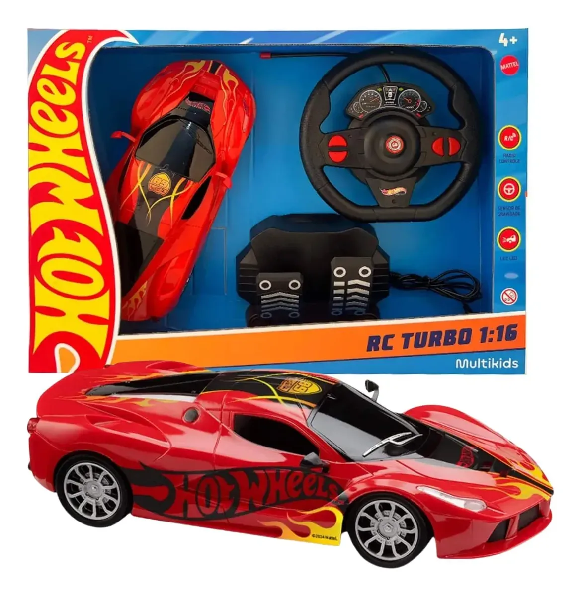 Carrinho de Controle Remoto Hot Wheels - Turbo Vermelho 1:16 - Multikids
