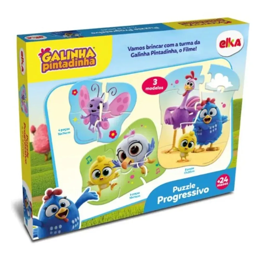 Quebra-Cabeça Progressivo 4, 6 e 8 Peças - Galinha Pintadinha - Elka