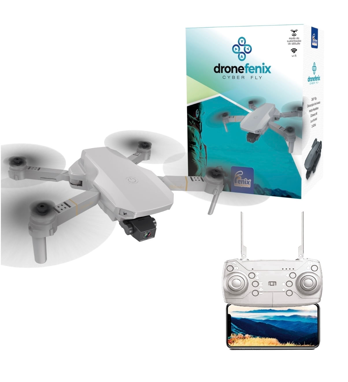 Drone com Controle Remoto e Câmera Wi-Fi - Branco - Fenix