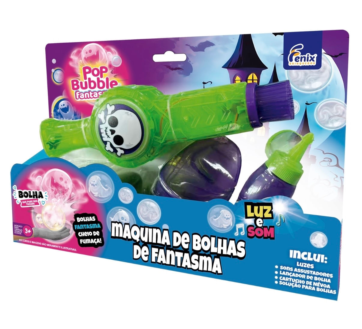Pop Bubble Fantasma - Máquina de Bolhas de Fumaça com Luz e Som - Fenix