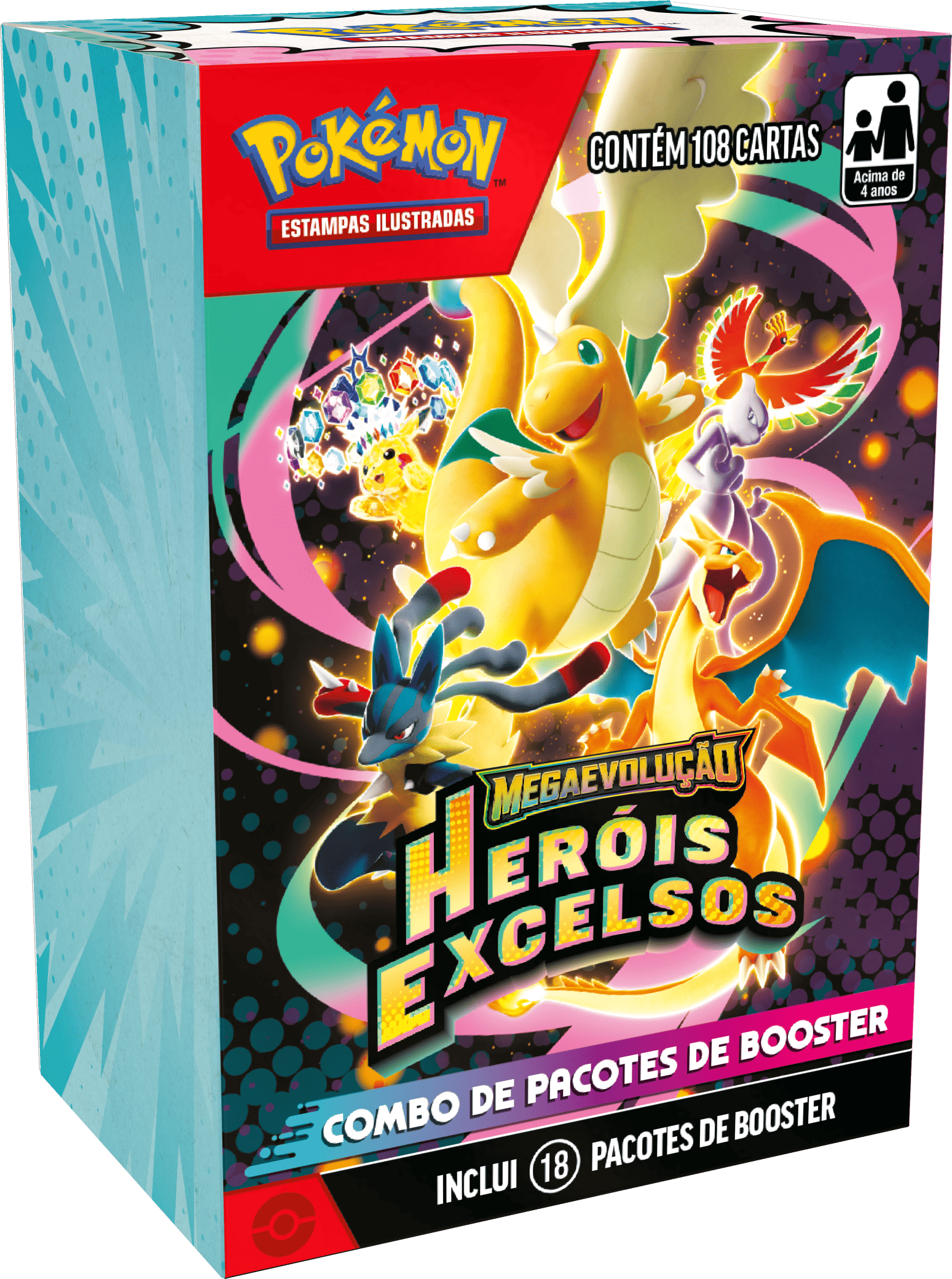 Pokemon Cartas - Combo de 18 Pacotes de Booster - Mega Evolução - Heróis Excelsos