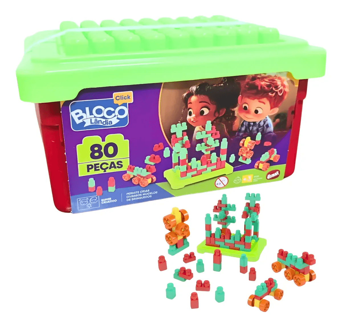 Blocos de Montar - Box Block Click com 80 Peças - Dismat