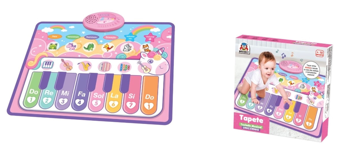 Tapete Teclado Musical Unicórnio com Sons - Braskit