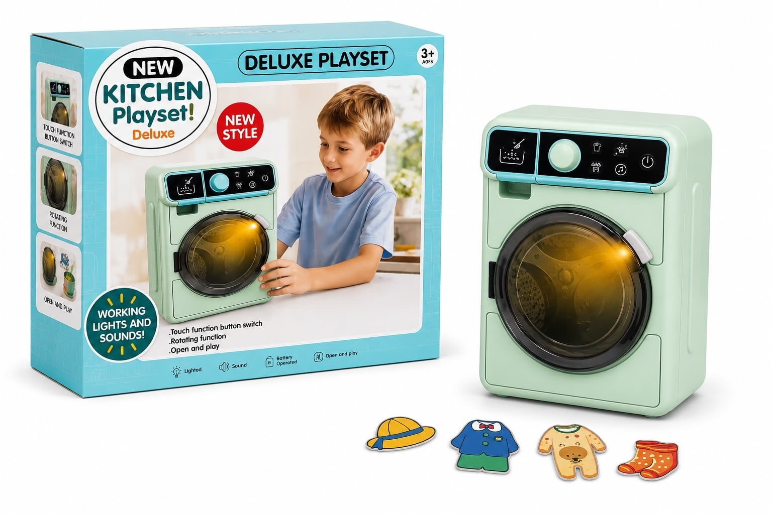 Máquina de Lavar Infantil com Luz e Som Verde - Mega Toys