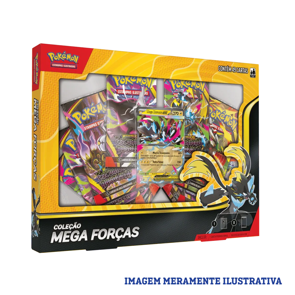 Pokemon Box - Coleção Mega Forças - Mega Zeraora Ex com 49 Cartas