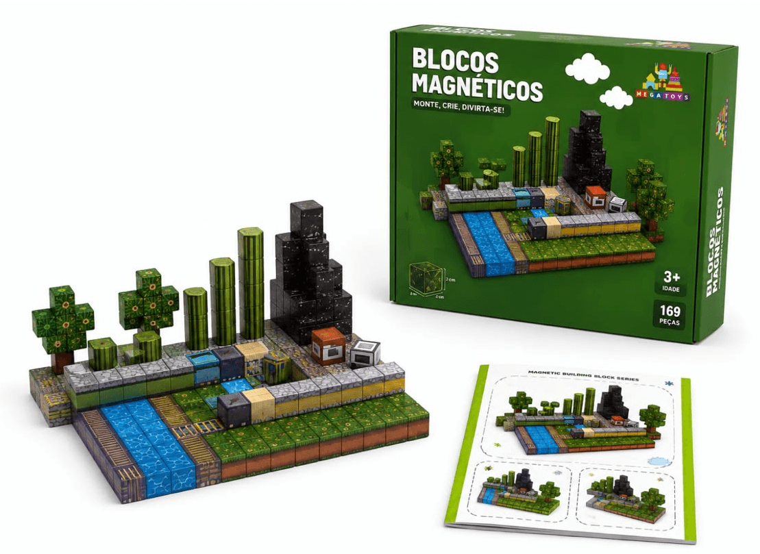 Blocos Magnéticos com 169 Peças - Mega Toys